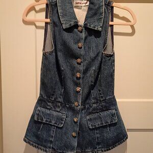 Self Portrait Denim Vest with Flower Buttons